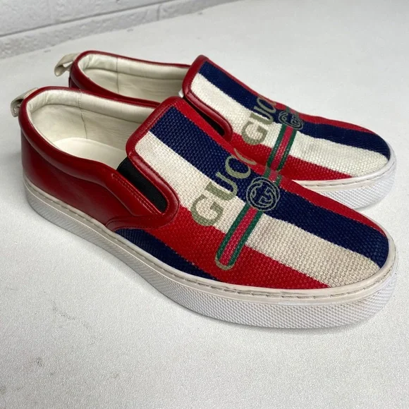 Gucci logo Sylvie slip-on sneakers men’s size 8 - Picture 2 of 12